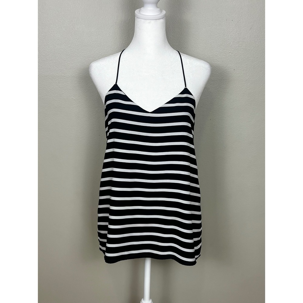 Black White Striped Spaghetti Strap V-Neck Racerback Camisole Tank Top Womens